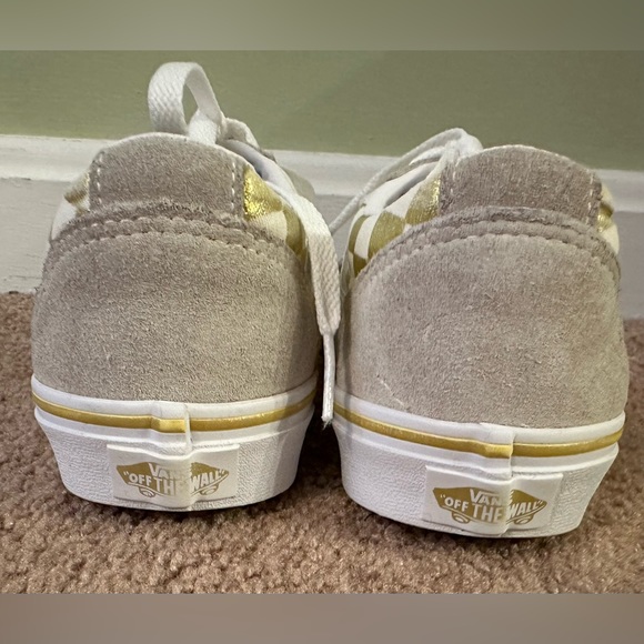 Vans Asher Women’s Gold Laced Canvas Checkered Skate Slip On Shoes Size 6 - Picture 14 of 16
